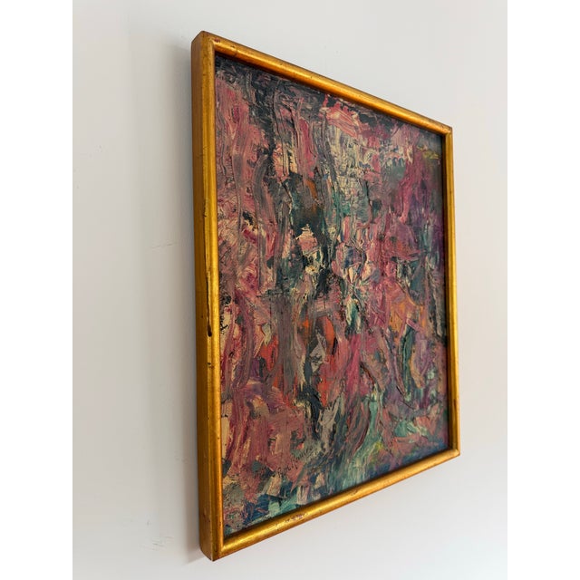 This is a midcentury abstract in its original gold frame titled “Carnaval” signed “Pepe Romero 57”. The original NY...