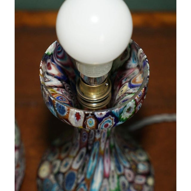 Exquisite Antique Murano Millefiori Italian Glass Mushroom Table Lamps, 1950s, Set of 2 For Sale - Image 10 of 18