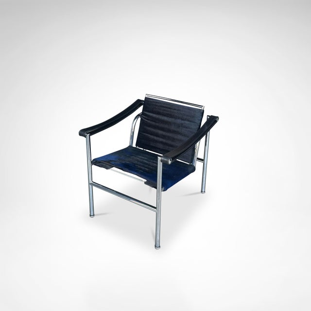 LC1 Blue and Black Ponyskin Armchair by Le Corbusier for Cassina, 1990s For Sale - Image 11 of 13
