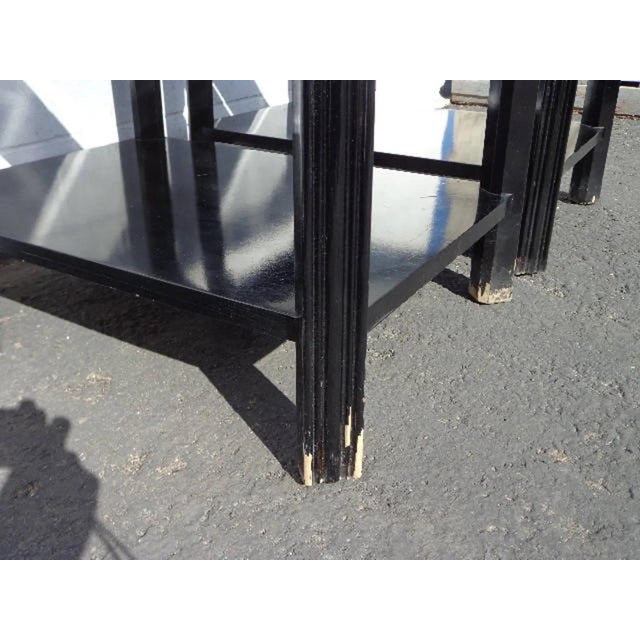 Glass Mid 20th Century Lane Pair of Fretwork Lacquer Accent Tables Chinese Chinoiserie Ming For Sale - Image 7 of 10