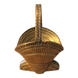 Vintage Solid Brass Sea Shell Shaped Basket with Handle For Sale