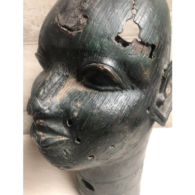 Metal African Bronze Head Sculpture For Sale - Image 7 of 12