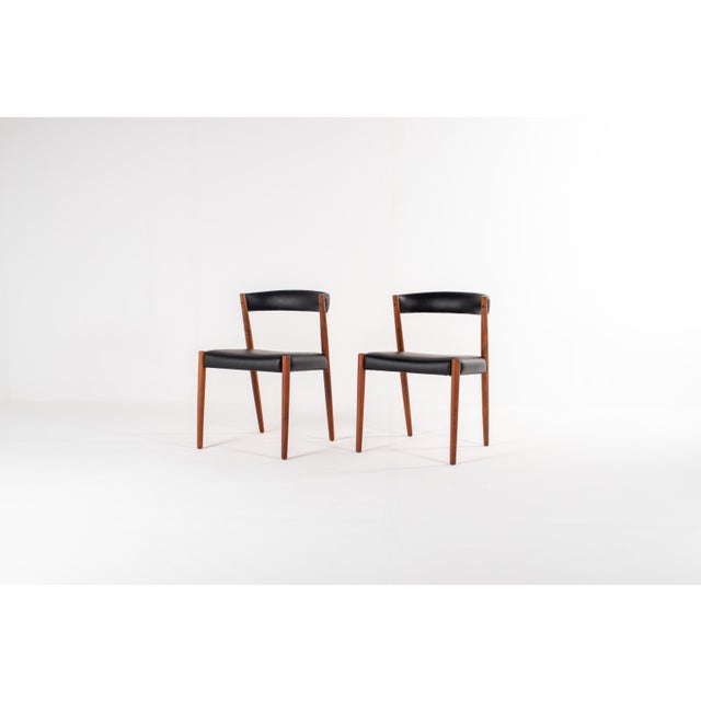 Danish Teak Dining Chairs in Black Skai, 1960s, Set of 4 For Sale - Image 4 of 11