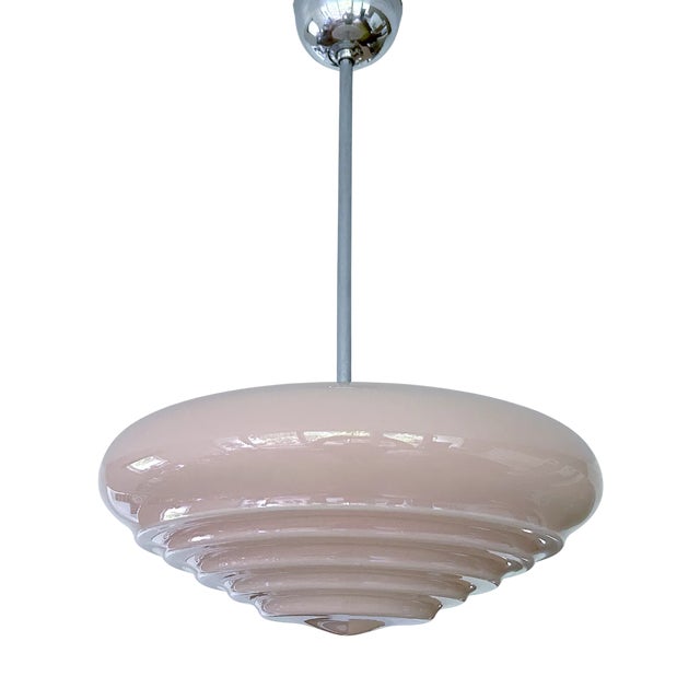 Art Deco Pendant Light in Pink Glass, 1930s For Sale