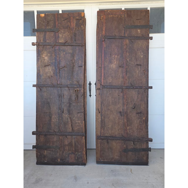 Rustic Rustic Antique Doors With Hand Forged Iron Elements For Sale - Image 3 of 17