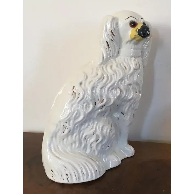 Ceramic Large 19th Century English Victorian Staffordshire Pearlware Spaniel Dog with Glass Eyes For Sale - Image 7 of 11