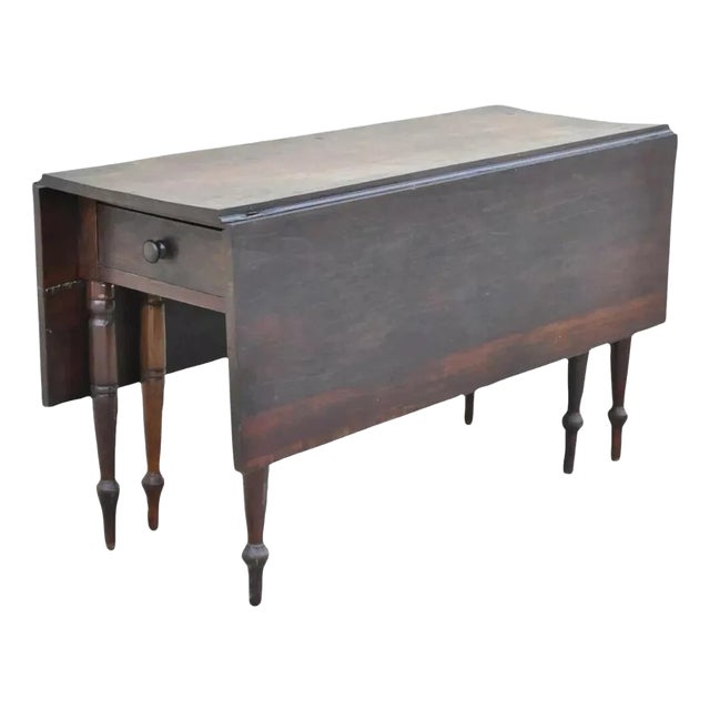 Antique 19th Century Colonial Walnut Drop Leaf Breakfast Dining Table W/ Drawer For Sale