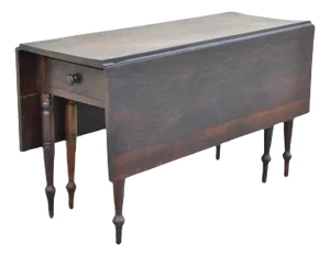 Antique 19th Century Colonial Walnut Drop Leaf Breakfast Dining Table W/ Drawer