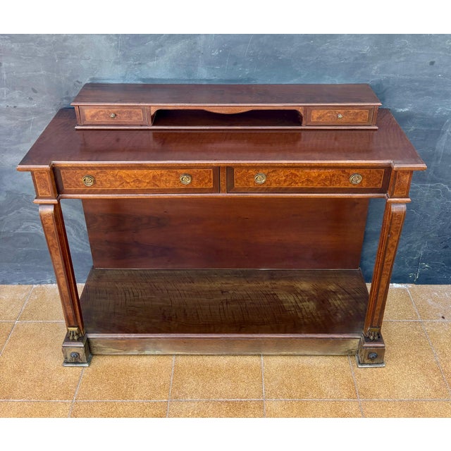 Neoclassical 1960s Elegant Empire Style Console with Burlwood Veneer and Bronze Details For Sale - Image 3 of 12