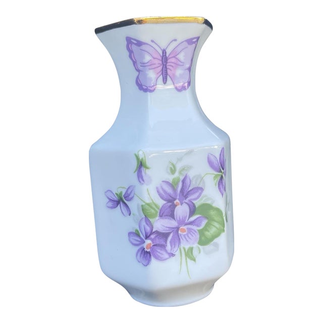 Vintage “Wild Violets” by Aynsley Fine English Bone China Bud Vase For Sale
