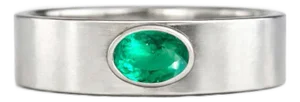 Bezel Set Oval Emerald Wide Matte Band Silver, Gold, Size 10