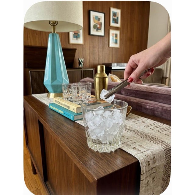 1960s Mid Century Modern Princess House Heritage Glass Ice Bucket. With Oneida Silver Plate Tongs. Mid Century Cut Crystal For Sale - Image 4 of 4