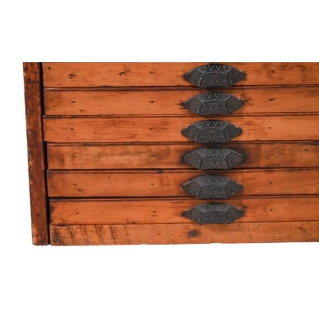 19th Century Oak Print Filing Cabinet With Drawers and Cast Iron Handles For Sale - Image 11 of 12