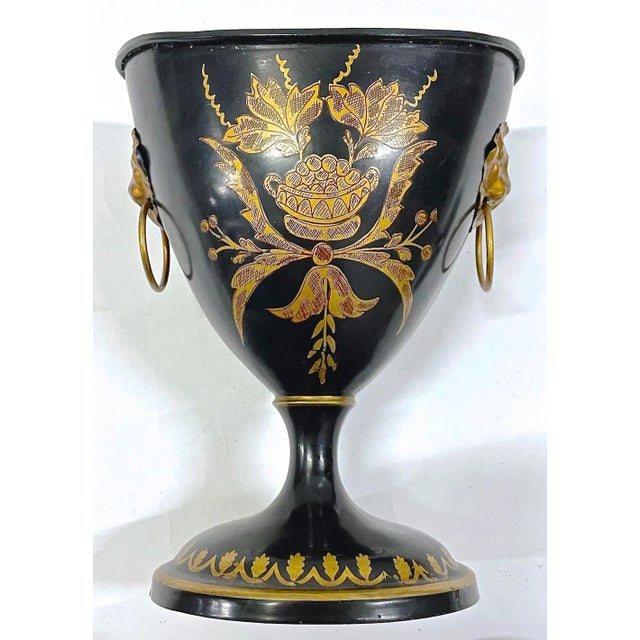 Metal Vintage Italian Tole Floral Chestnut Urn For Sale - Image 7 of 11