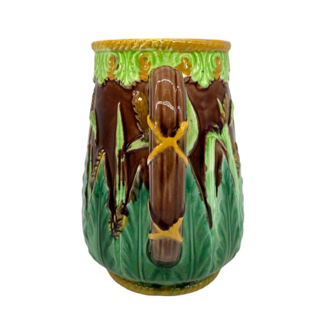 George Jones Majolica Wheat Pitcher With Green Acanthus Leaves, Ca. 1875 For Sale - Image 6 of 13