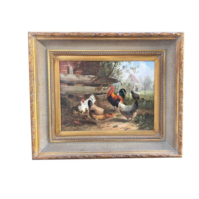 1950s Framed Oil-on-Board Farmyard Scene in the Dusseldorf School Style, Circa Mid-Century For Sale - Image 5 of 16