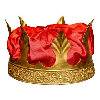 Fantastic Antique Brass Silk Lined Theater Crown Costume Prop King Royalty Home Decor For Sale
