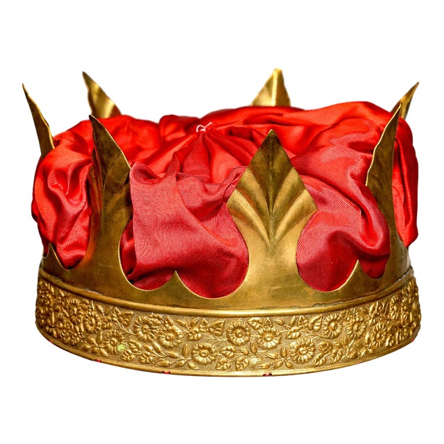 Fantastic Antique Brass Silk Lined Theater Crown Costume Prop King Royalty Home Decor For Sale