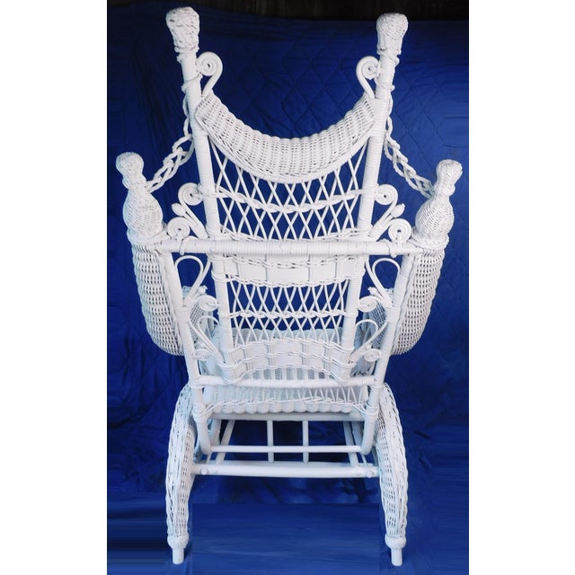 Antique Heywood Wakefield Attributed White Ornate Wicker Platform Rocker / Rocking Chair ~Circa: 1890 - 1915~ For Sale - Image 16 of 18