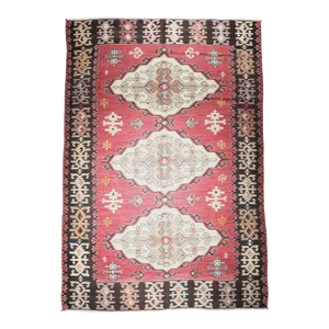 1950s Vintage Medallion Design Red Tone Kilim Rug for Floor -6' 3'' X 9' 2''