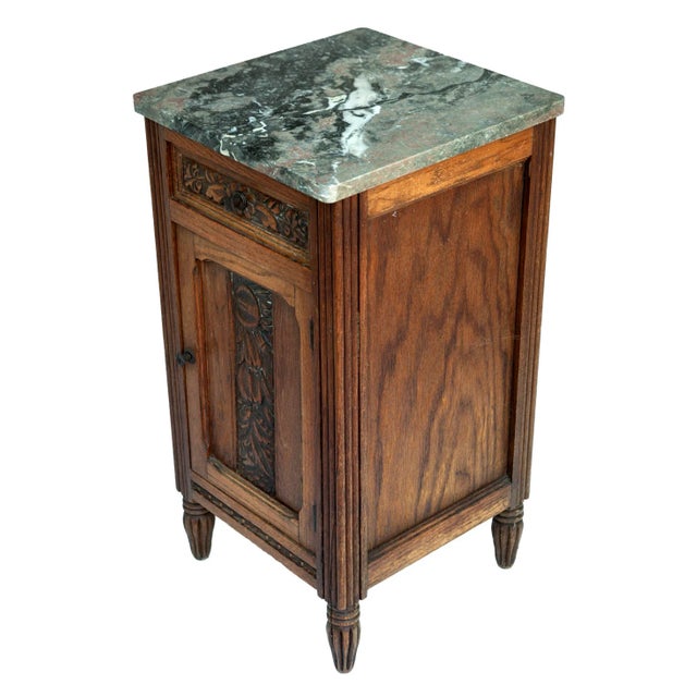 Vintage Deco Wood & Marble Side Table W/Drawer & Door For Sale - Image 4 of 6