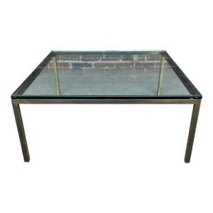 Mid Century Modern Square Bonze and Glass Coffee Table Knoll Style