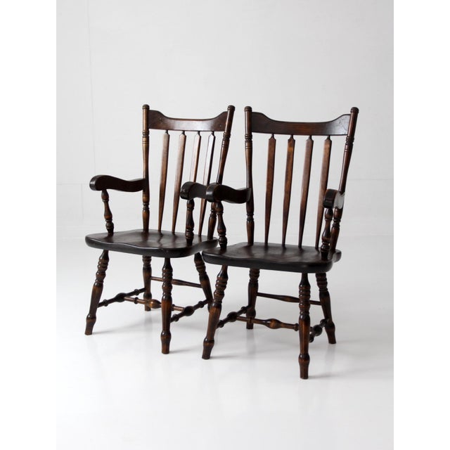 Brown Vintage Bennington Vermont Windsor Dining Chairs Set of 5 For Sale - Image 8 of 18