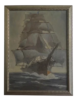 1940s Nautical Seascape With Clipper Ship by Michael Graves, Signed