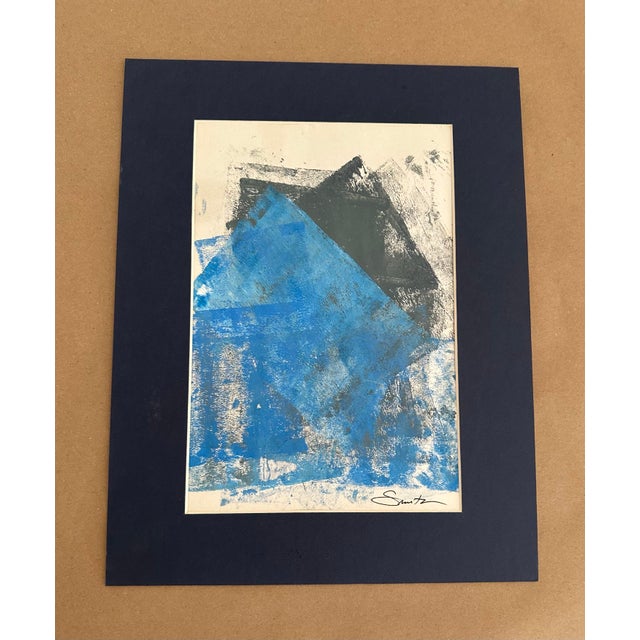 An expressive original abstract acrylic painting featuring layered passages of cobalt and cerulean blue contrasted with...