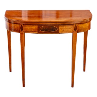 Antique American Federal North Shore Inlaid Mahogany Demilune Games Table For Sale