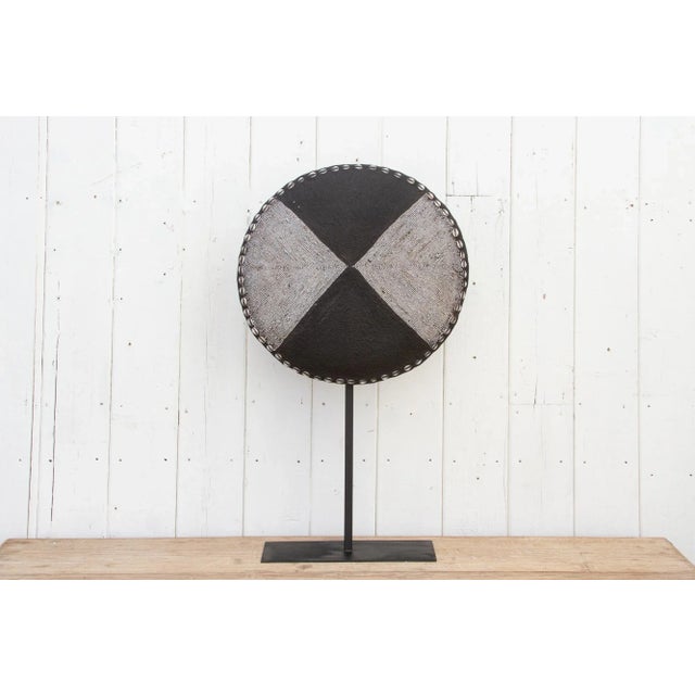 Tribal African Black & White Beaded Shield on Stand For Sale - Image 3 of 10