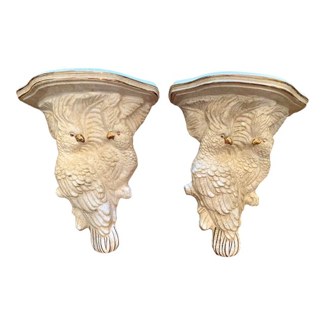 Vintage Porcelain Cockatoo Parrot Wall Sconces - A Pair For Sale