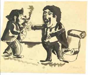 Mino Maccari, The Men in Discussion, Original Drawing, Mid-20th-Century