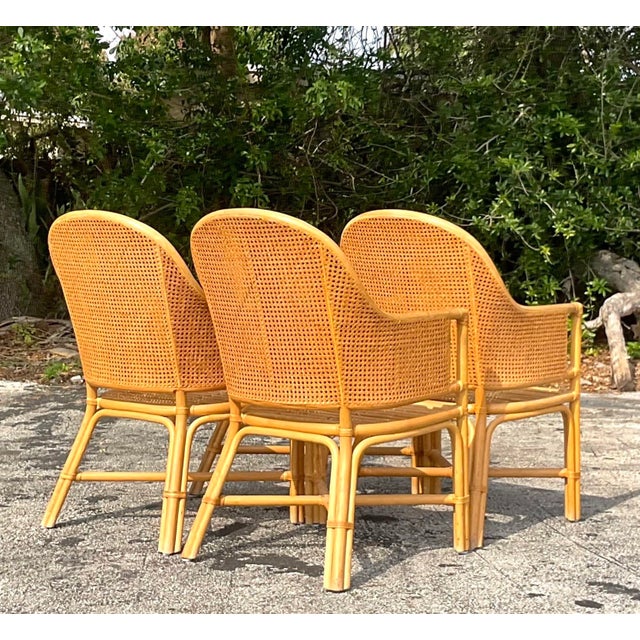 Vintage Coastal Cane Rattan Dining Chairs After McGuire - Set of 4 For Sale - Image 12 of 12