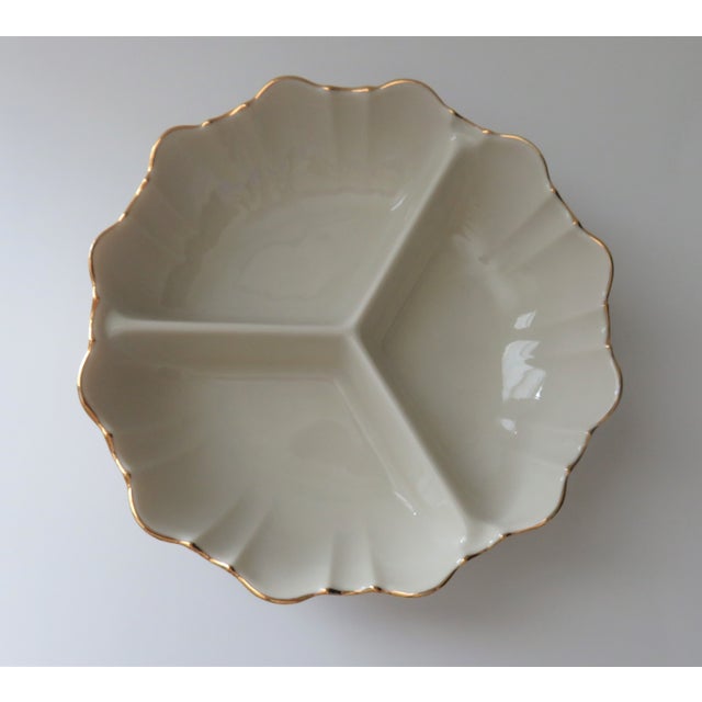 Lenox Symphony Divided Dish Cream Porcelain with 24K Gold Trim Elegant Excellent pre-owned vintage condition. It's a...
