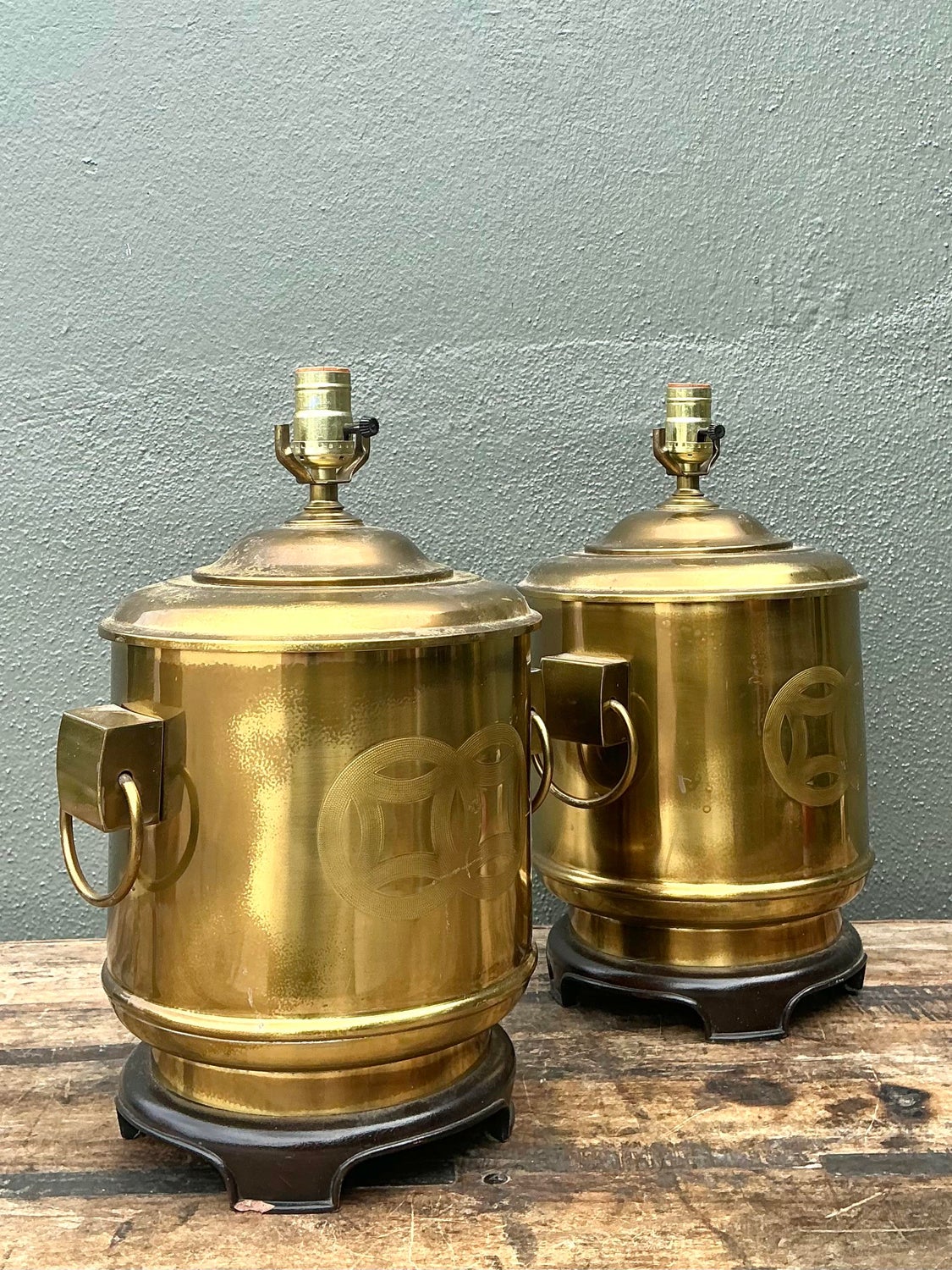 Vintage Brass Medallion Ring Lamps - A Pair - Top view