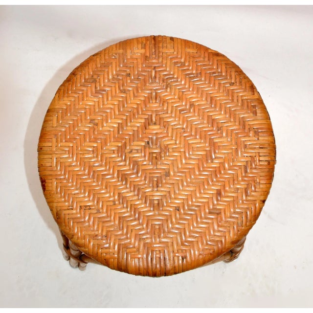 Vintage Bohemian Blonde Bamboo and Rattan Stool For Sale In Miami - Image 6 of 13
