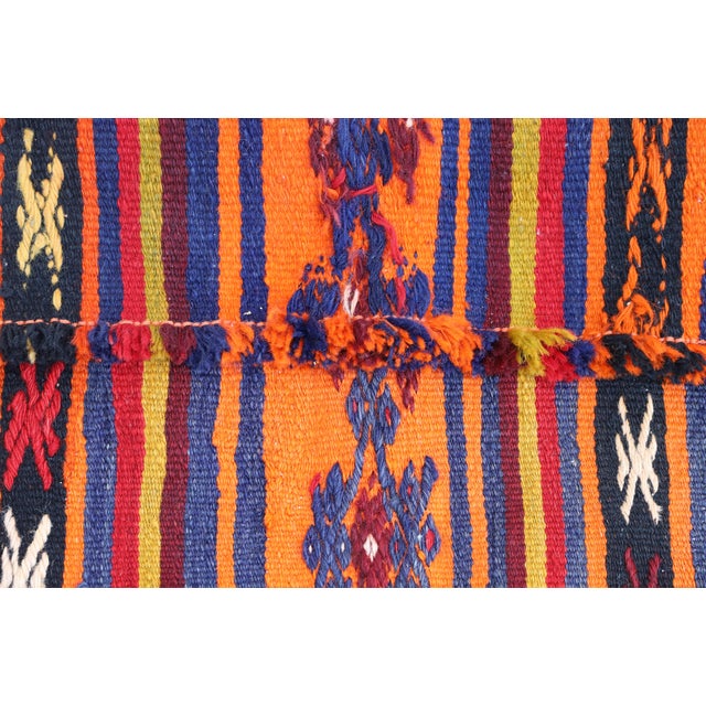 Textile 1970s Turkish Ethnic Design Striped Orange Small Kilim Rug For Sale - Image 7 of 13