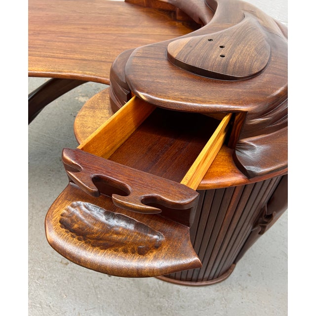 Brown Rare Brazilian Mid-Century Sculptural Executive Desk With Tambour Pedestal For Sale - Image 8 of 16