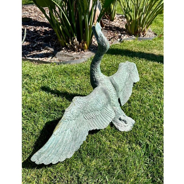 1920s Pair of Large Japanese Bronze Garden Duck Sculptures – Verdigris Patina, Life-Size Waterfowl Statues For Sale - Image 12 of 18