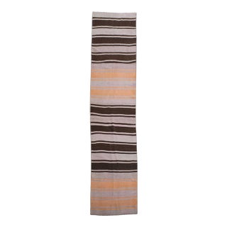 1970s Vintage Handmade Wool Cotton Brown Runner Rug For Sale