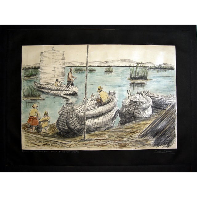Mid 20th Century Lake Titicaca Peru Watercolor and Drawing For Sale - Image 4 of 4
