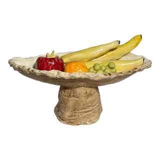Modern Abstract Sculpture Glazed Ceramic Fruit in Footed Bowl, Signed by the Artist For Sale