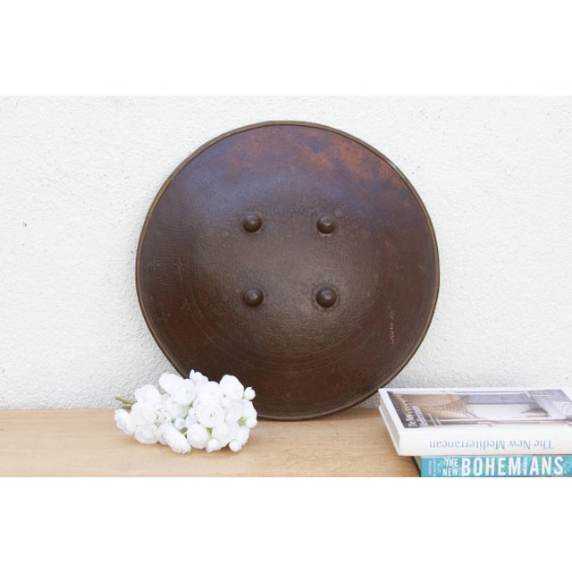 Antique Indian Engraved Metal Shield For Sale - Image 9 of 9