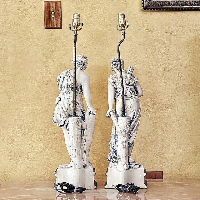 Sculpture Materials Vintage Neoclassical Figural Table Lamps Greco-Roman Sculptural Lamps - Pair For Sale - Image 7 of 18