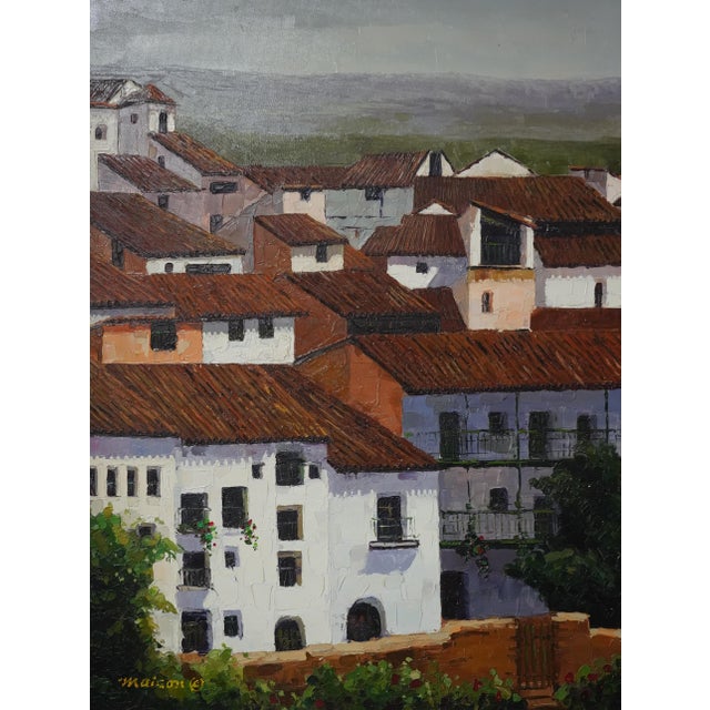 Maison Artist Signed Mediterranean Oil Painting on Canvas For Sale - Image 4 of 11