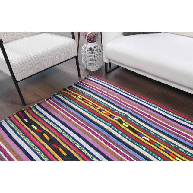 Vintage Turkish Oushak Handmade Wool Cotton Pink Kilim Area Rug For Sale - Image 6 of 11