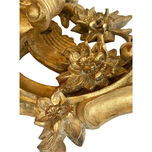 Gold Mid 20th Century Large Vintage Carved Giltwood Italian Wall Brackets - a Pair For Sale - Image 8 of 11