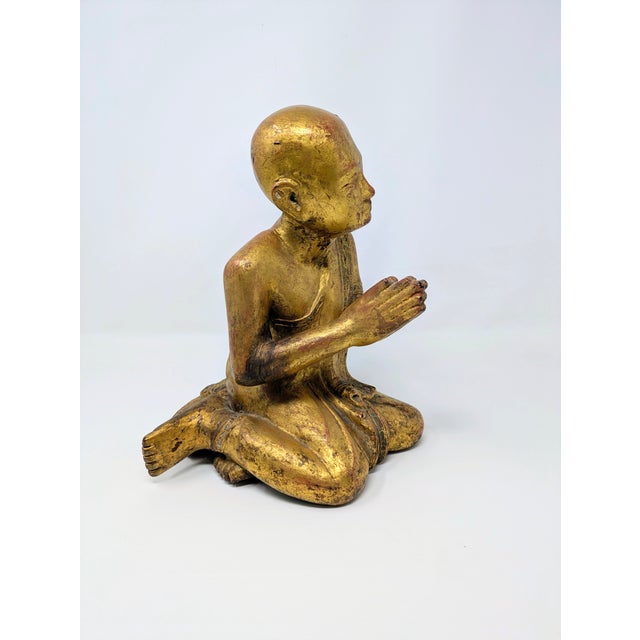 Asian Antique 19th Century Burmese Lacquered Wood Statue: Moggallana For Sale - Image 3 of 9