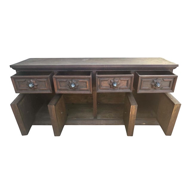 Spanish Revival Artes De México Internacionales 1960s Coffered Buffet Credenza - 72” W × 36” H × 20” D For Sale - Image 3 of 5